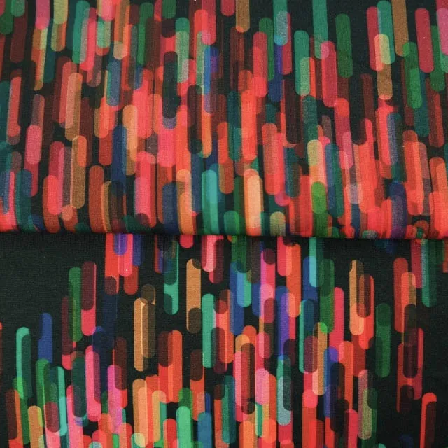 Katoen tricot zwart met multicolor strepen